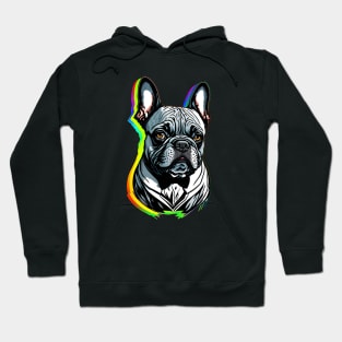 Blue French Bulldog Rainbow-Colored Back Hoodie